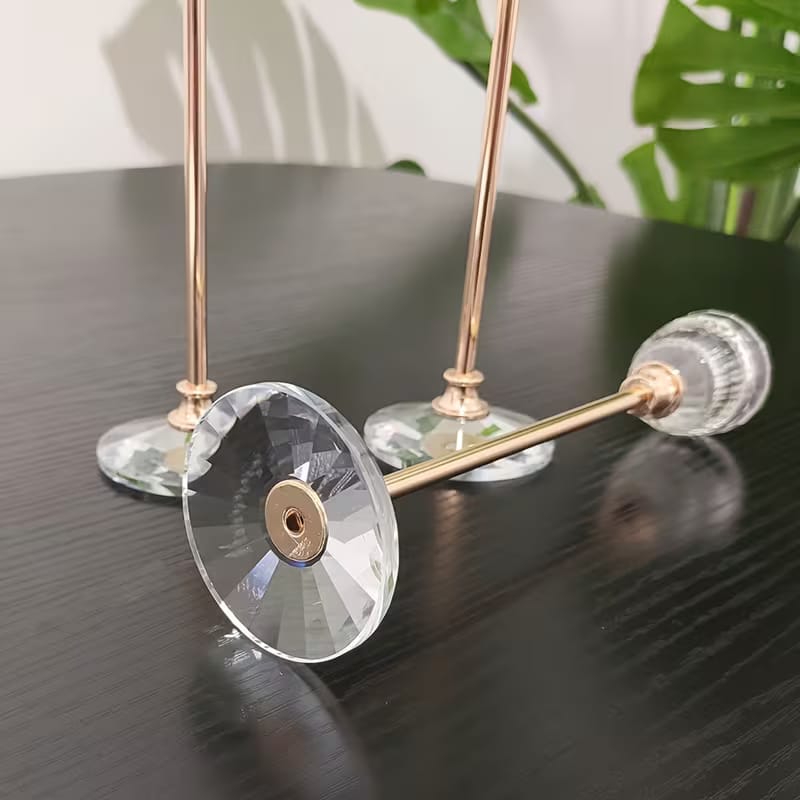 Golden Crystal Candle Holder With Metal Stand (3 Piece Set)