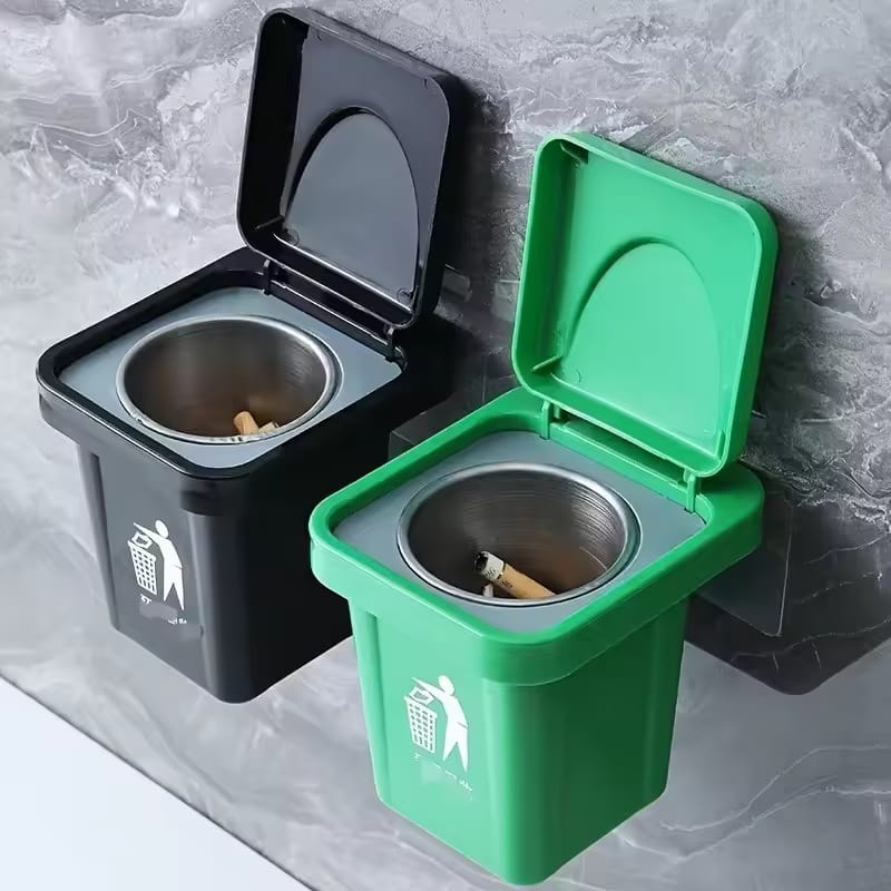 Elegant Wall Mounted Metal Ashtray And Waste Bin