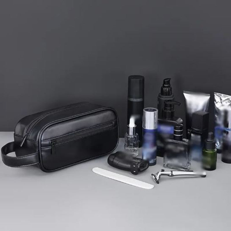 PU Leather Toiletry Bag Waterproof, Hanging Washbag for Travel, Essential Toiletries Organizer.