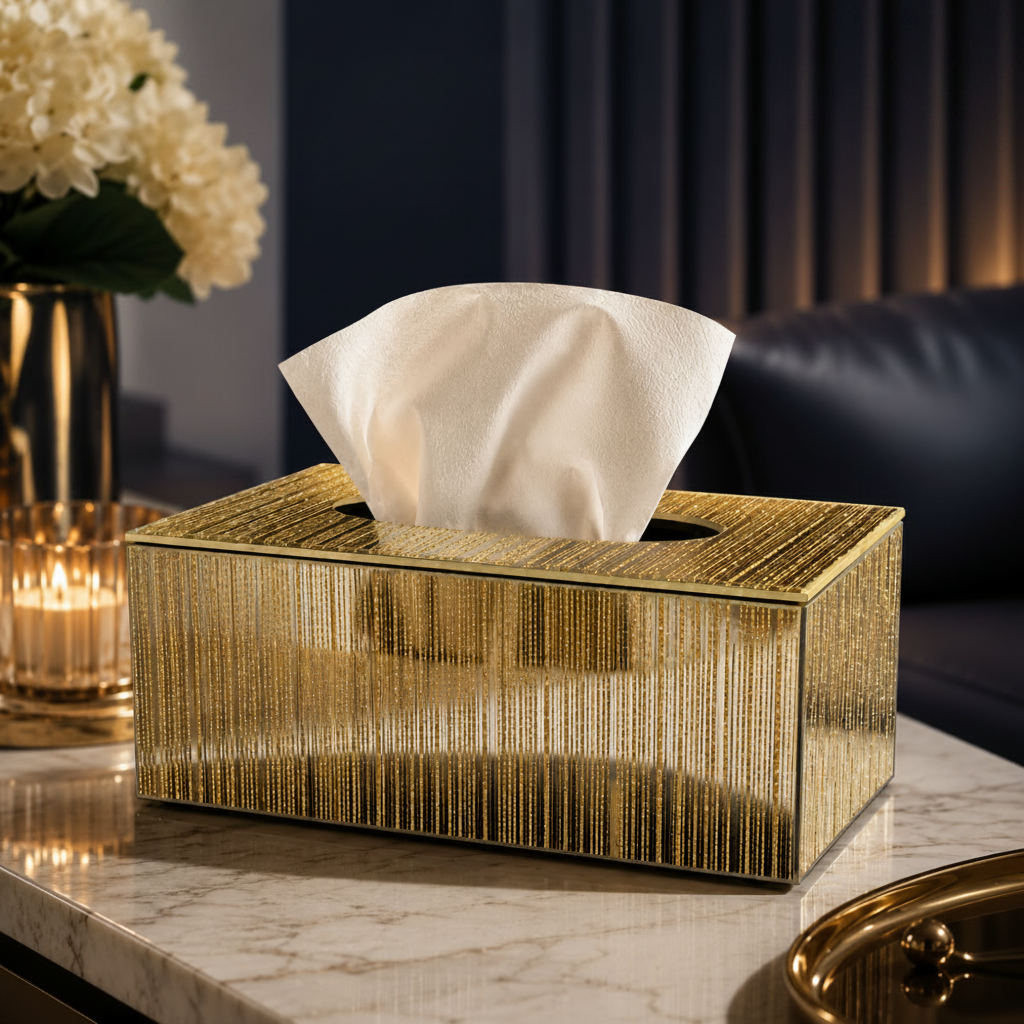 Luxurious Elegant Mirror Golden Glass Tissue Storage Box