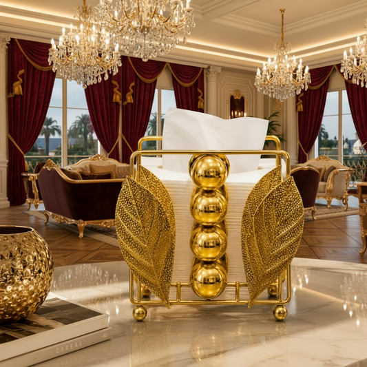 Elegant Tabletop Gold Metal Leaf Decor Napkin Holder