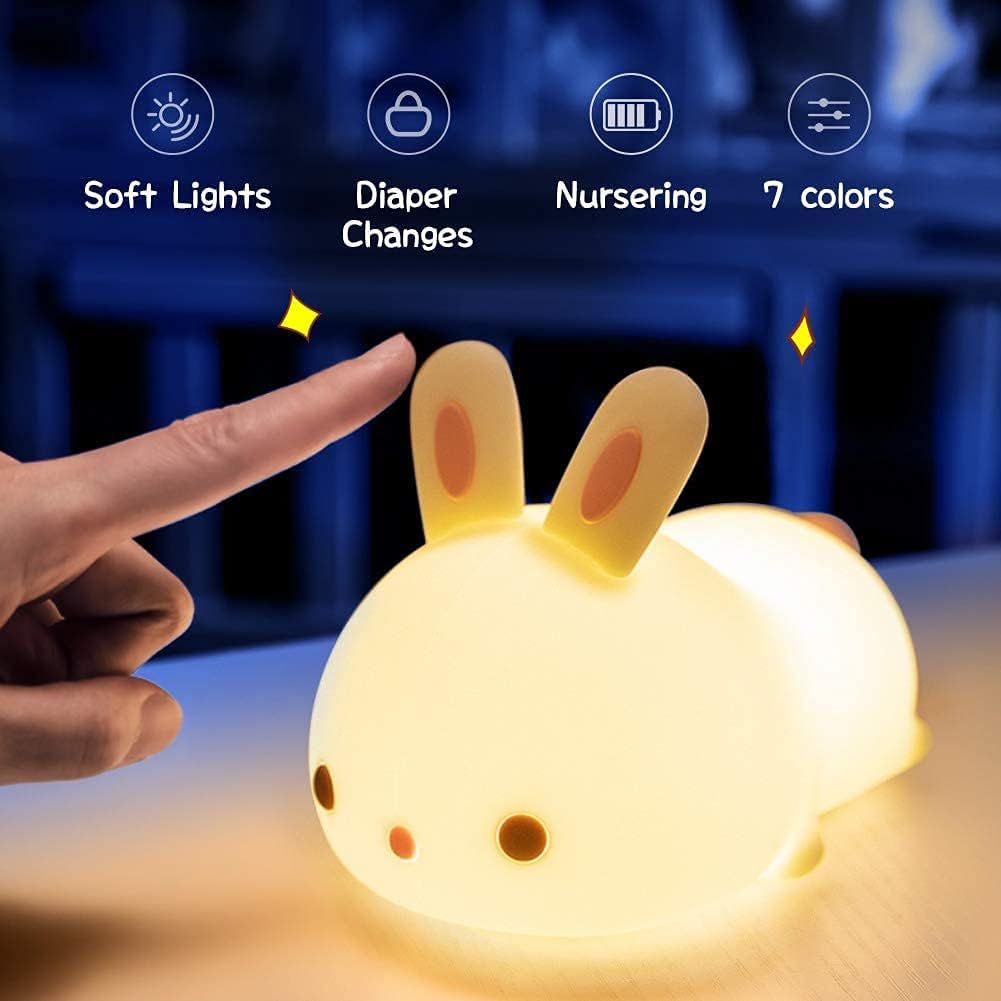 Silicone Rechargeable Color Changing Cute Bunny Night Light for Kids Baby Lamp