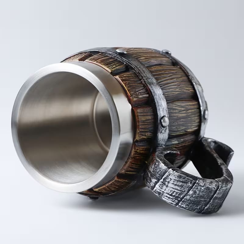 Rusting Barrel Wooden Style Stainless Steel Beer Mug