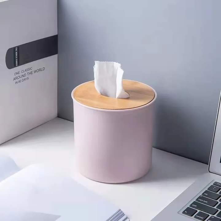 Premium Round Tissue And Napkins Holder With Wooden Lid