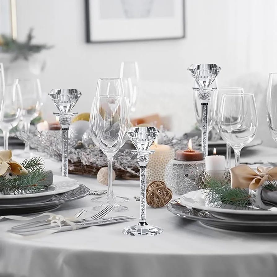 Crystal Candlestick Holder With Diamond Head