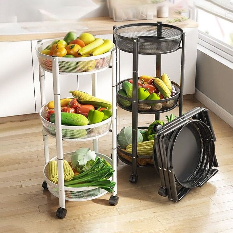 3 Layer Folding Storage Cart Trolley With Wheels