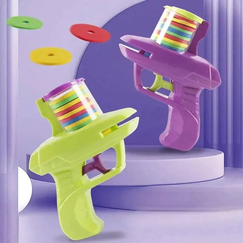 Kids Playing Flying Disk Gun Toy