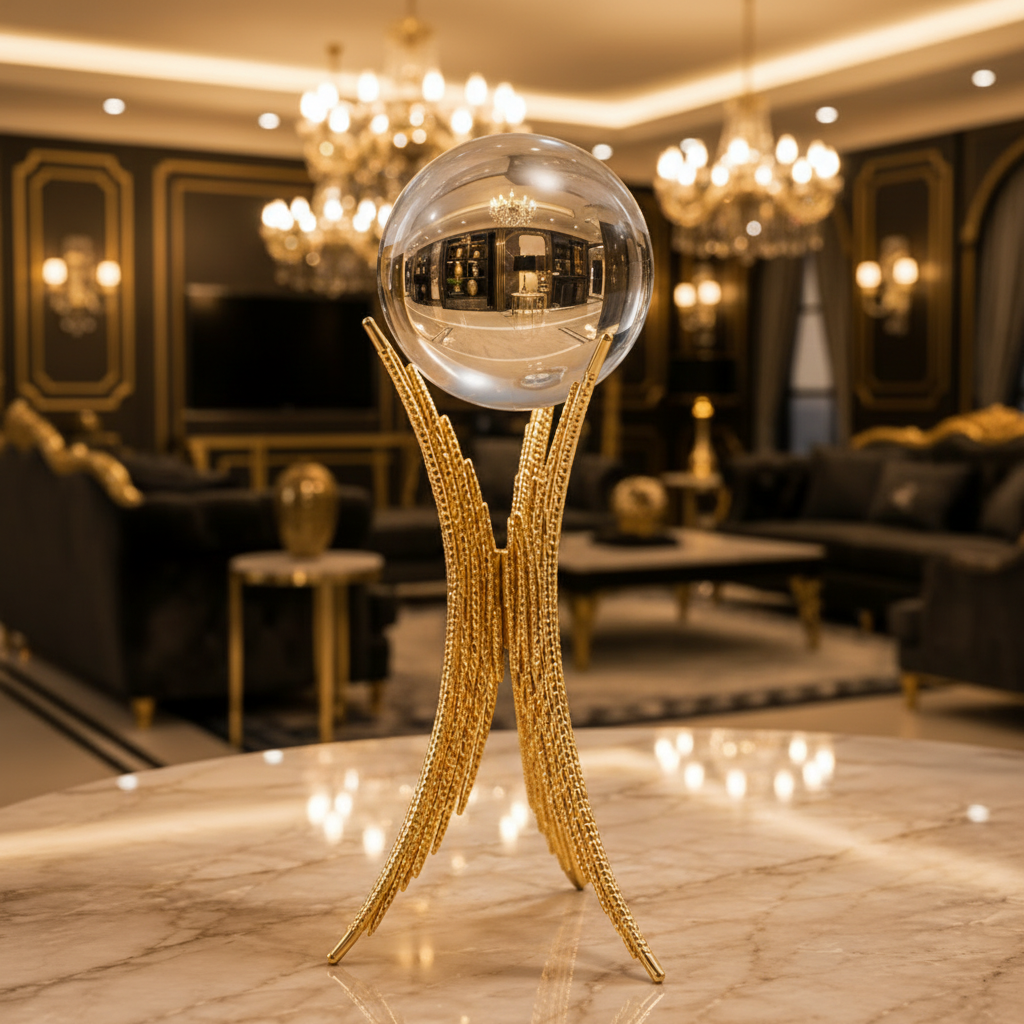 Crystal Orb With Gold Metal Display Stand