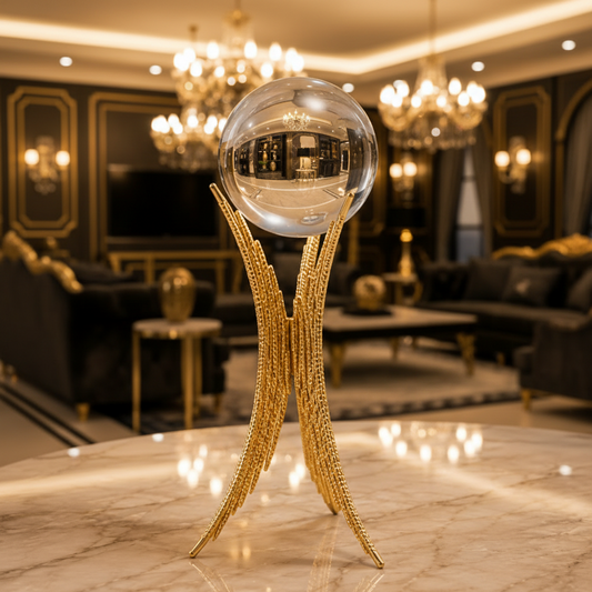 Crystal Orb With Gold Metal Display Stand