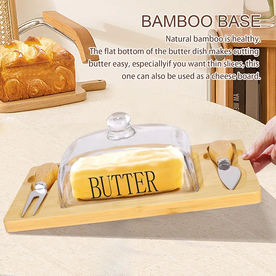 Glass Butter Keeper Box with Serving Set