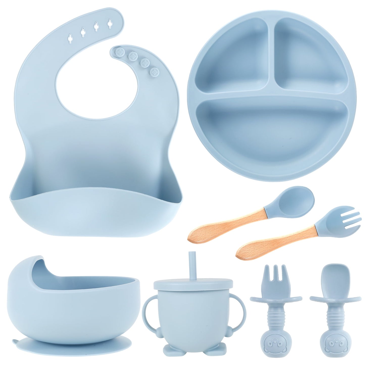 Silicone 8In1 Baby Tableware Feeding Set