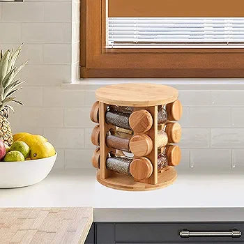 8Pcs Rotating Wooden Spice Organizer Rack