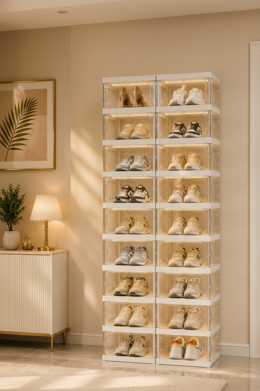 9 & 18 Compartments Transparent foldable Shoe Cabinet