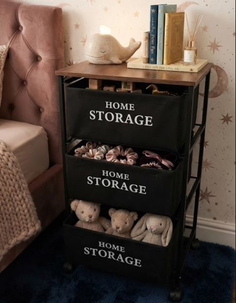 Household Multifunctional 3-Tier Storage Organizer Rack with Wooden Top & Fabric Bins - Rolling Utility Cart