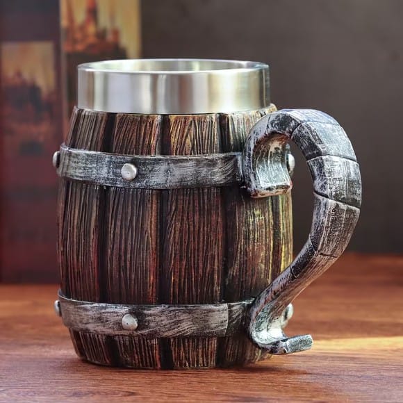 Rusting Barrel Wooden Style Stainless Steel Beer Mug