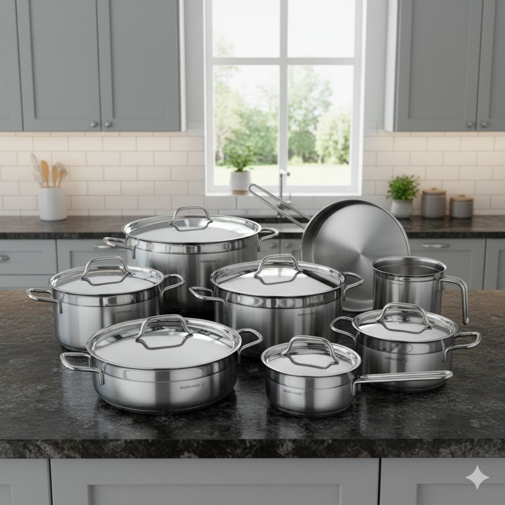 Korkmaz Alfa Grande 14 Pcs Stainless Steel Cookware Set