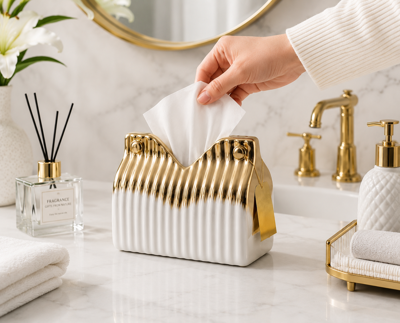 luxury Scalloped Ceramic Tissue Box Holder