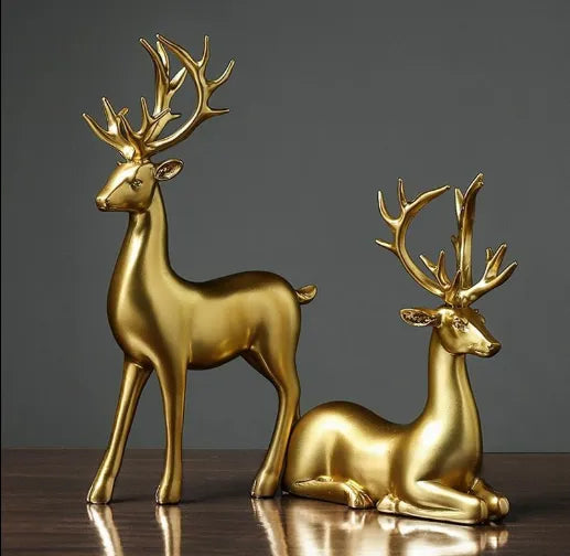 Modern Nordic Gloss Gold Deer Sculptures Home Decor (Set Of 2)