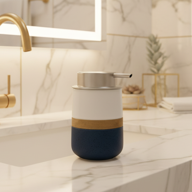 Modern Ceramic Soap Dispenser with Silver Pump