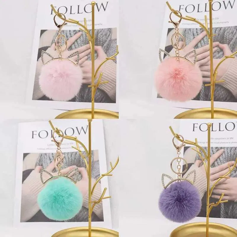 Colourful Cute Fox Ears Plush Ball Keychain