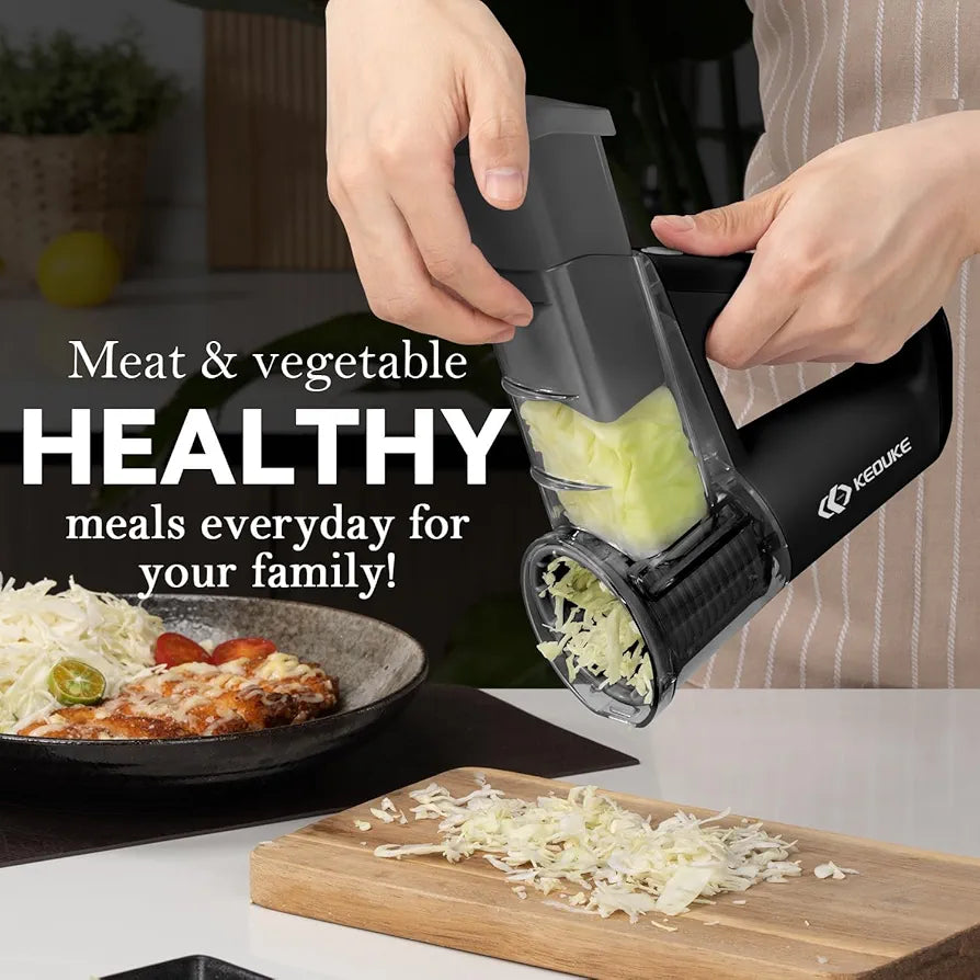 Multi-Functional Electric Food Chopper – Rechargeable Rotary Cheese Grater & Vegetable Slicer (4 Blades)