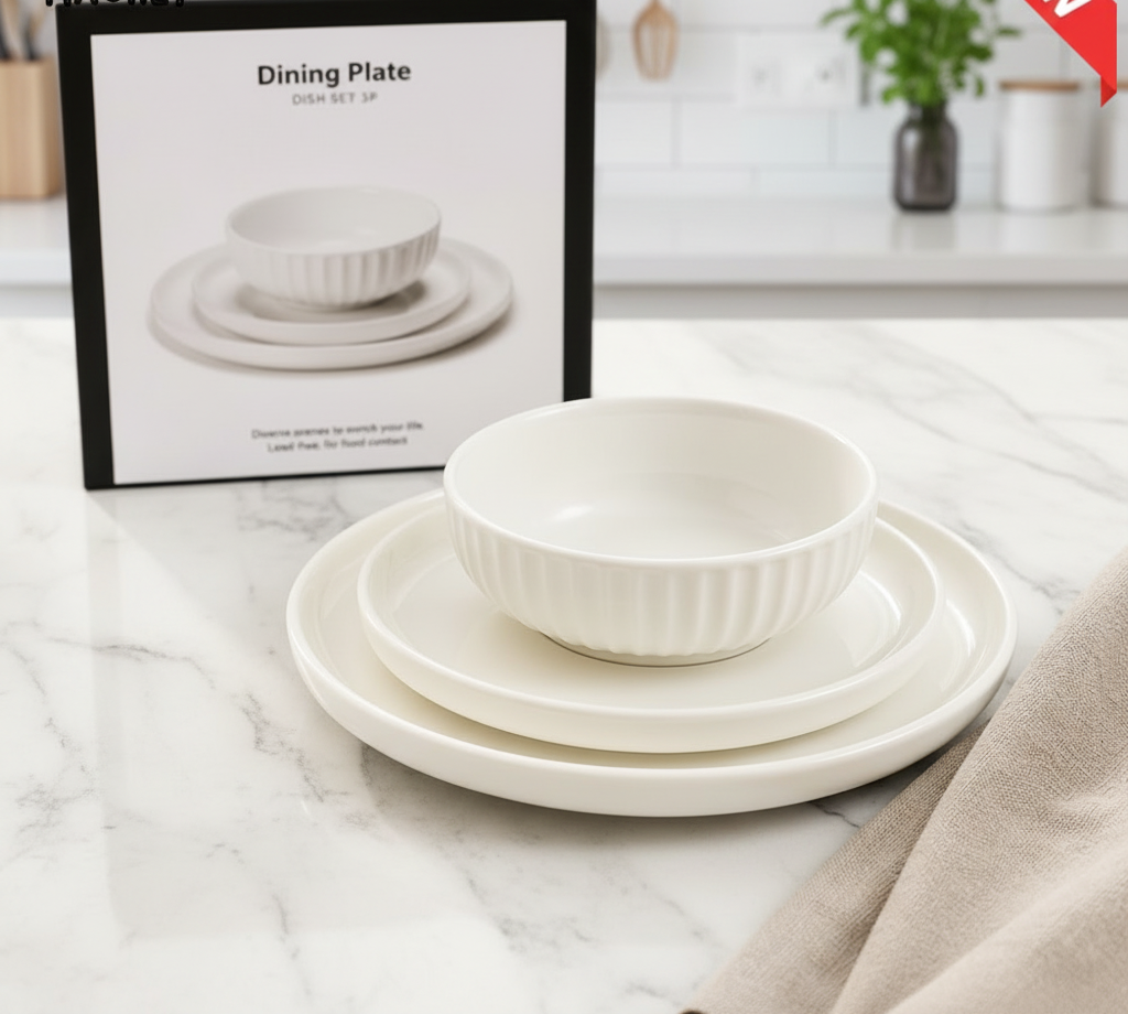 3-Piece Porcelain Dinnerware Set Bowl & Dinner Plates