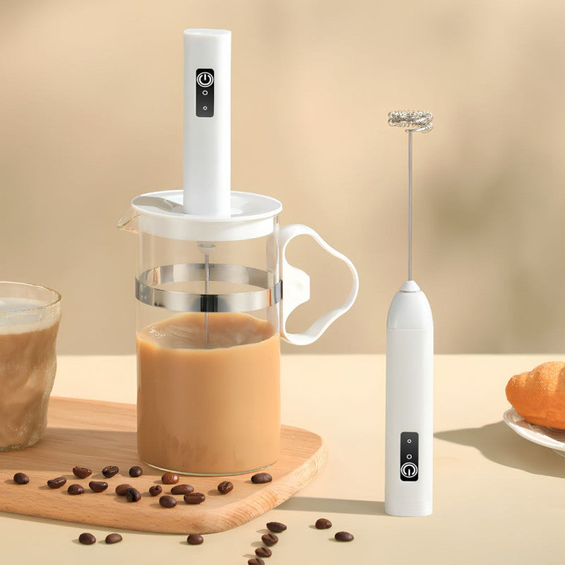 Rechargeable Electric Milk Frother Set With Glass Cup