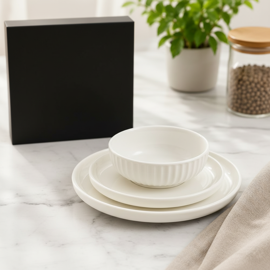 3-Piece Porcelain Dinnerware Set Bowl & Dinner Plates