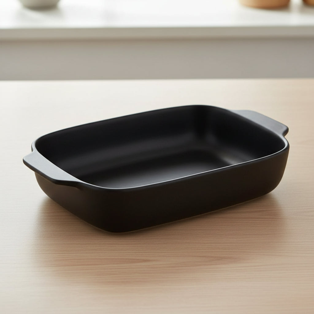 Danny Home Matte Black Round Shaped Backing & Serving Dish With Handle