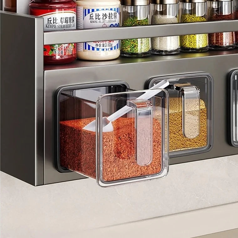 Luxurious Wall Mounted Metal Spice Rack With 6 Seasoning Box
