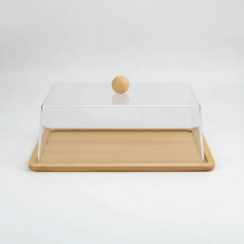Acrylic Cake & Dessert Display Cover With Bamboo Tray
