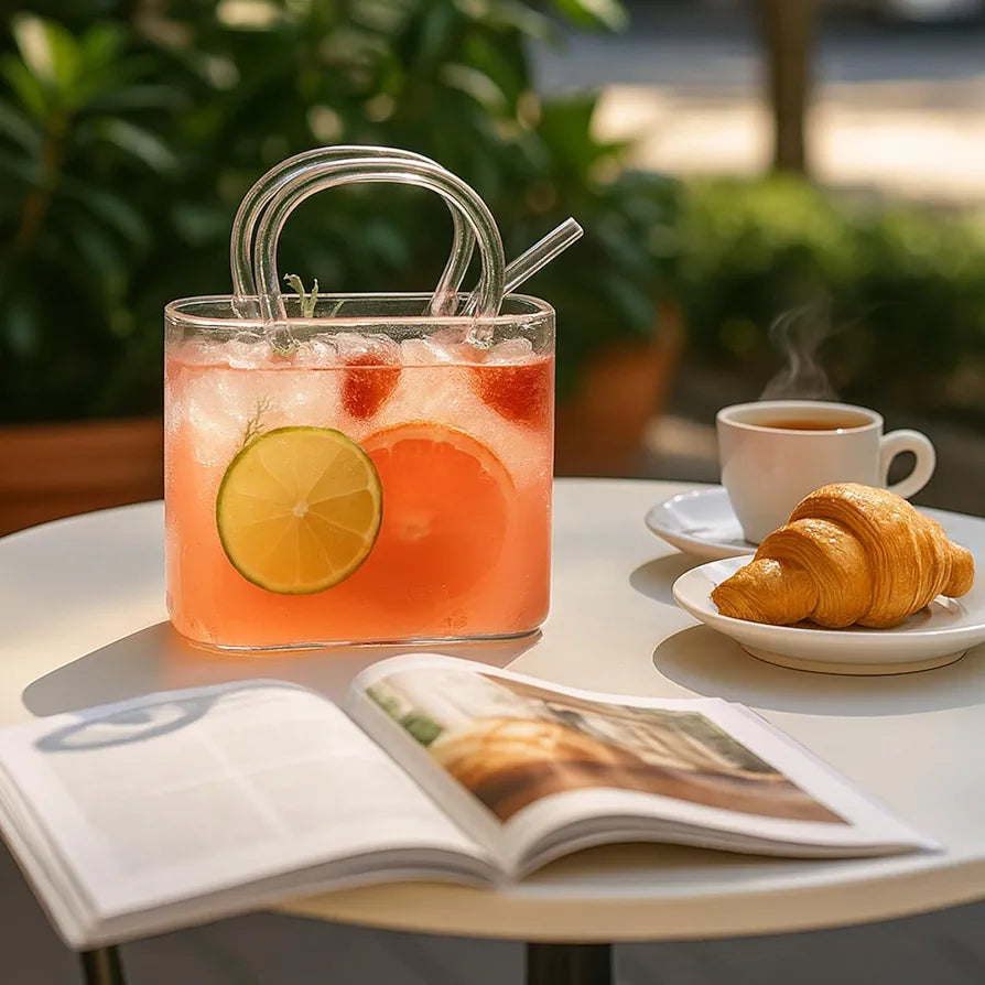 Modern Portable Glass Sipper Bag Mug With Straw