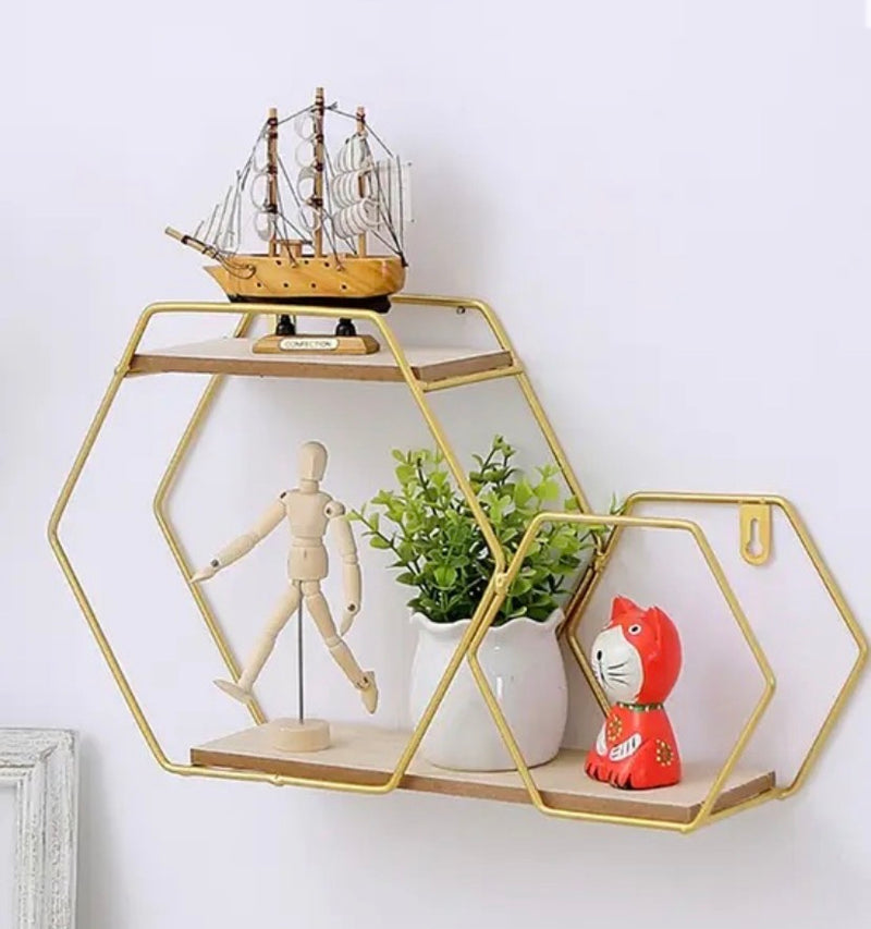 Double Layer Nordic Style Hexagon Wall Mounted Shelf