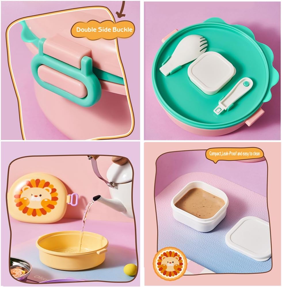 3 Compartments Leak-Proof Stainless Steel Lunch Box with Spoon