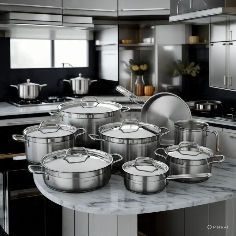 Korkmaz Alfa Grande 14 Pcs Stainless Steel Cookware Set