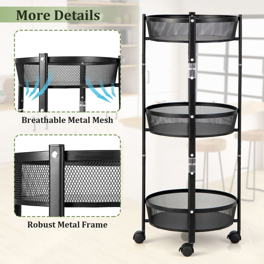 3 Layer Folding Storage Cart Trolley With Wheels