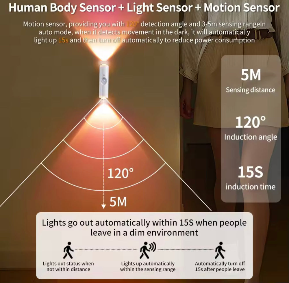 Rechargeable Magnetic Double Head Motion Sensor RGB Ambient Light