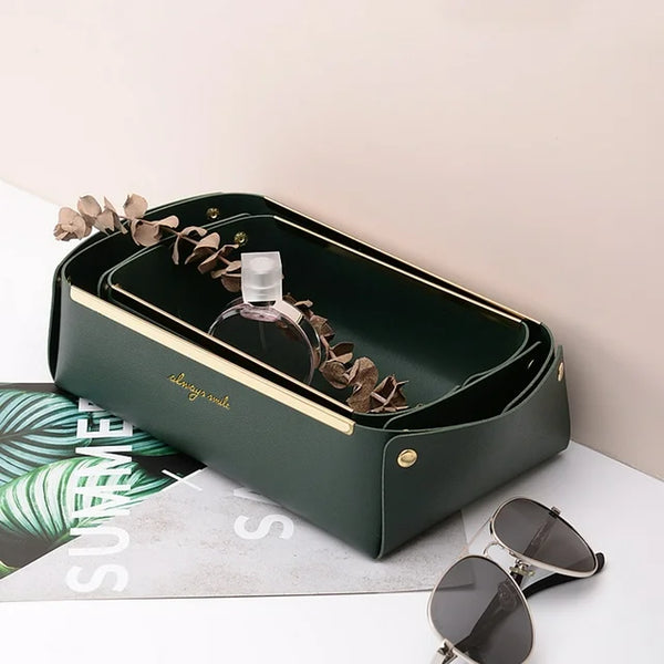 Premium Quality Desktop Leather Storage Tray Jewelry Organizer