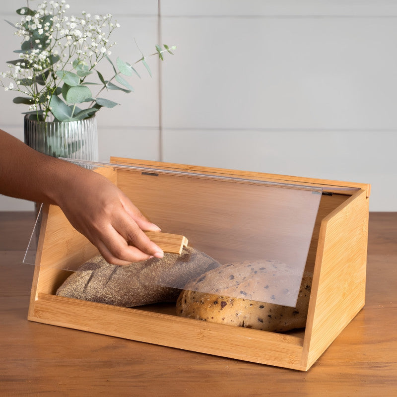 Wooden Countertop Bread Organizer Acrylic Lid