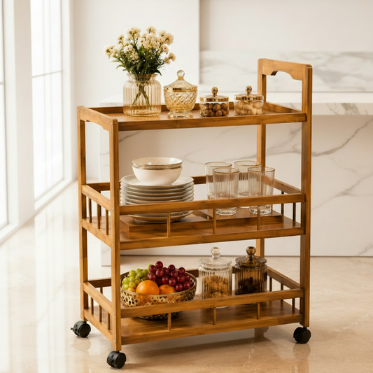 Luxurious Serve 3-Tier Wodden Movable Trolley