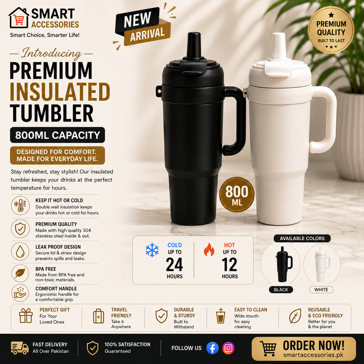 Double Wall Vacuum Tumbler (800ML)