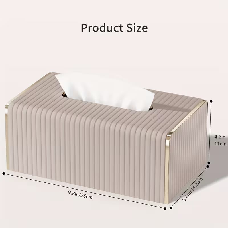 Nordic-style White Leather Tissue Box Cover With Gold Accent Edge