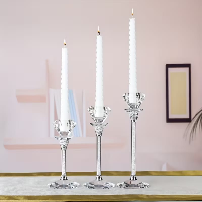Crystal Candlestick Holder With Diamond Head