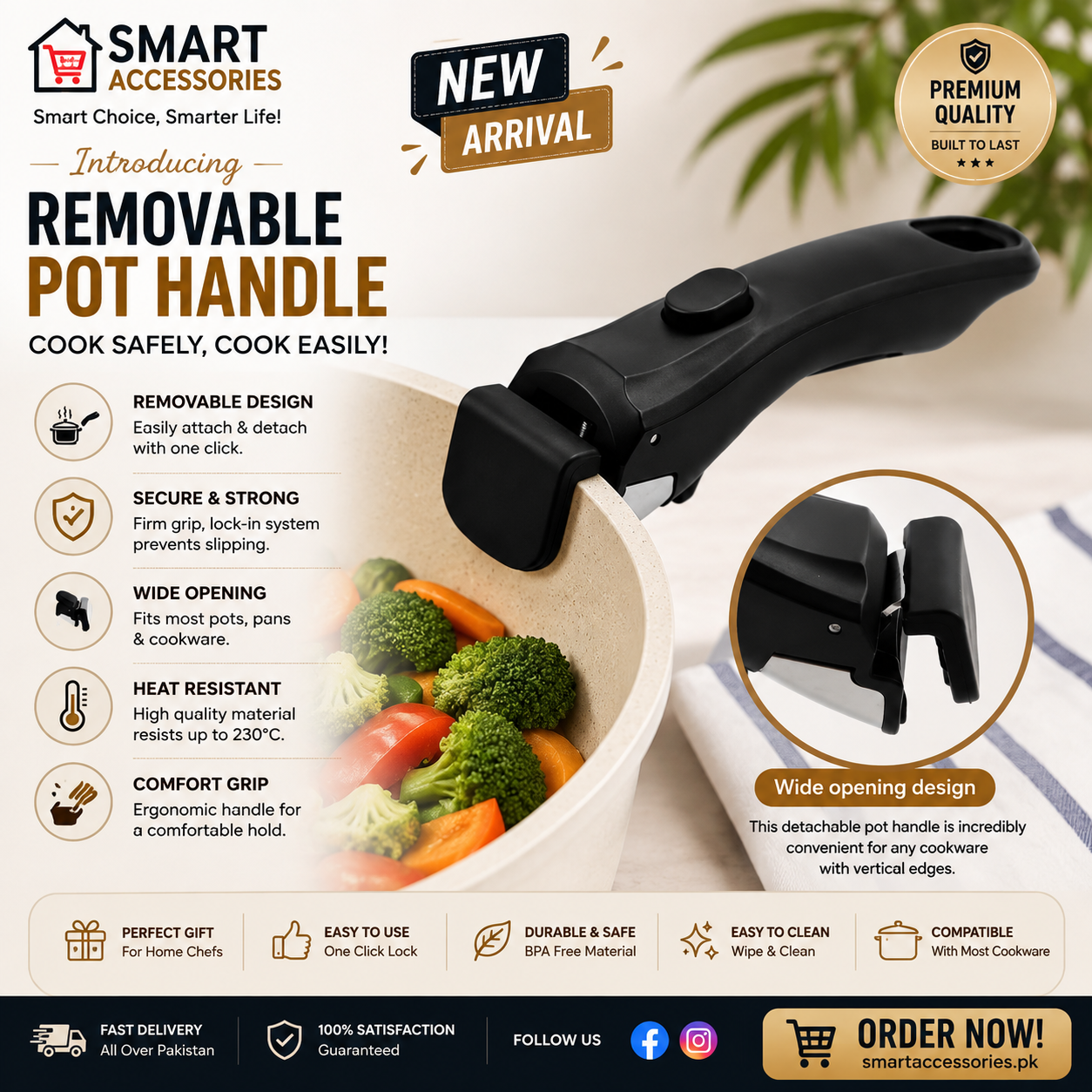 Universal Pot Handle Detachable Replaceable Cookware Handle