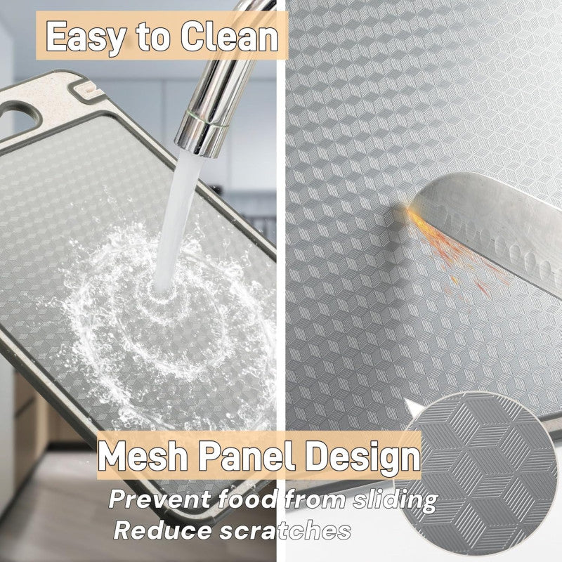 Double Sided Cutting Board for Kitchen, 304 Stainless Steel and Wheat Straw Chopping Board