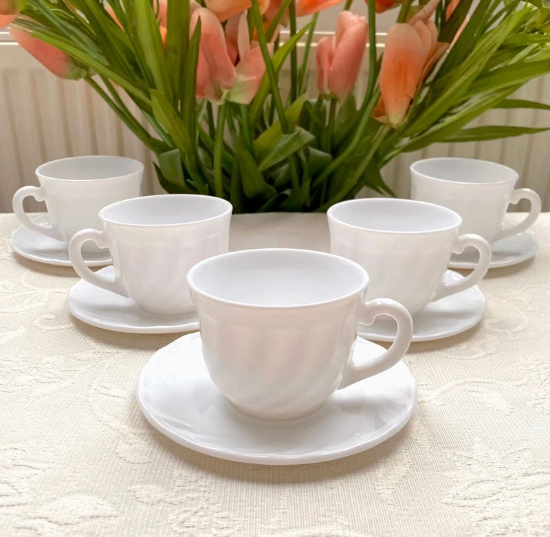 Luxury Opal Glass Marble Imported Saucer And Cup Set (6Pcs)