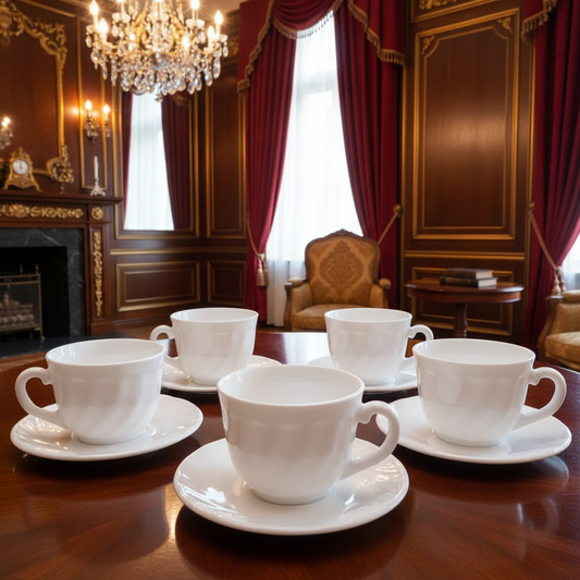 Luxury Opal Glass Marble Imported Saucer And Cup Set (6Pcs)