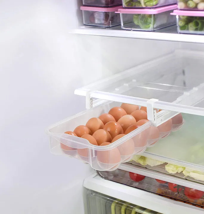 Refrigerator Pull Out Adjustable 18 Slot Egg Drawer Organizer