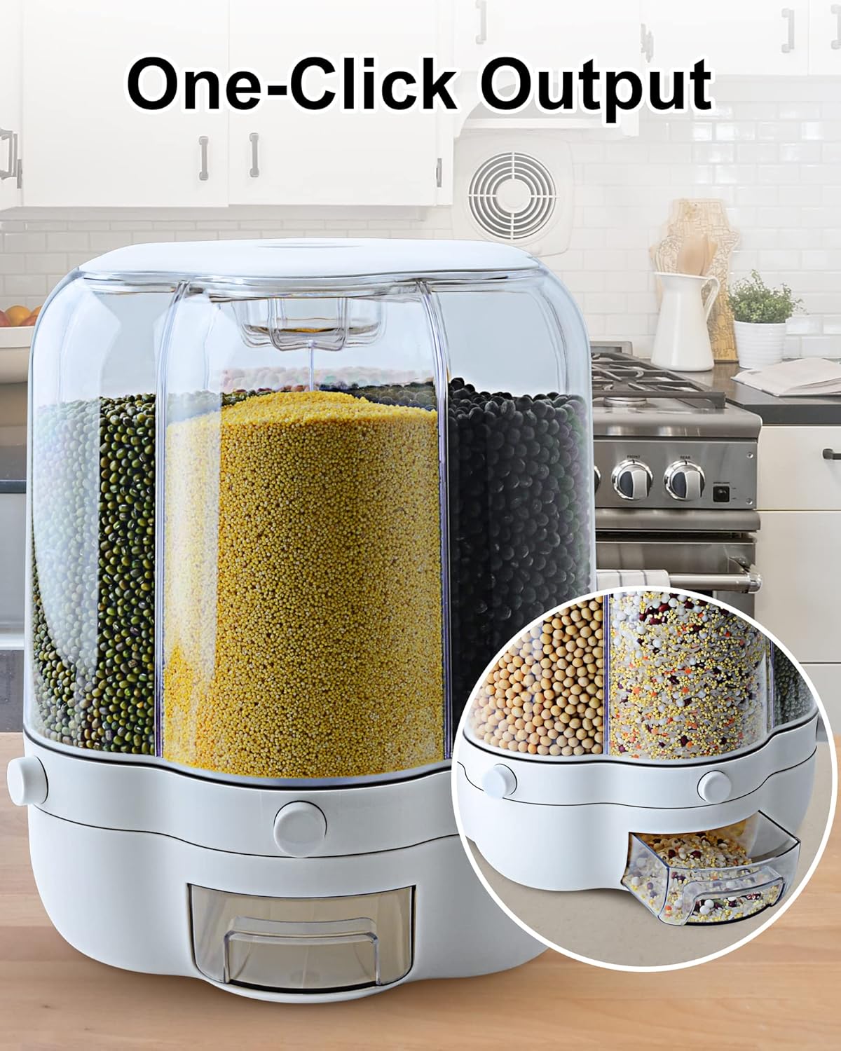 Grain Dispenser Rotating, Dry Food Dispenser with 6-Grids large size