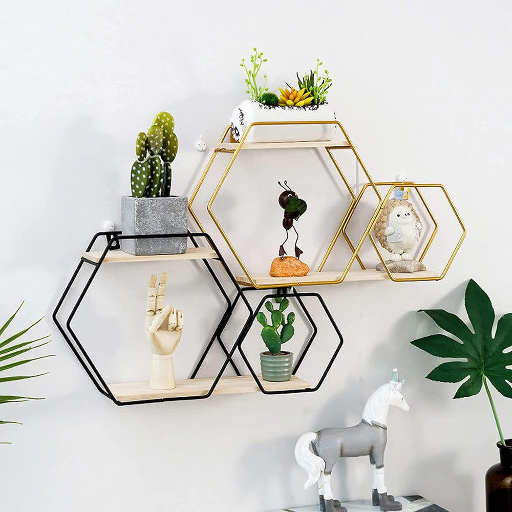 Double Layer Nordic Style Hexagon Wall Mounted Shelf